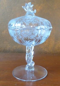 Fostoria Meadow Rose on Baroque Clear Covered Jelly Dish Compote - Picture 1 of 6