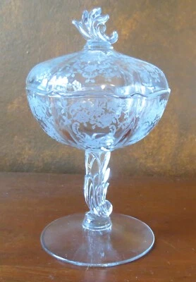 Fostoria Meadow Rose on Baroque Clear Covered Jelly Dish Compote - Image 1 of 4