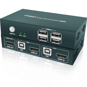 KVM Switch HDMI USB 2 Port 4K, 4 USB 2.0, 4K@30Hz, KVM Switch 2 PC 1 Monitor, KV