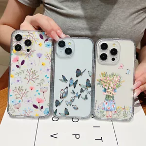 For iPhone 15 Pro Max 14 13 12 11 XS 7 8 Floral Butterfly ShockProof Case Cover - Picture 1 of 17