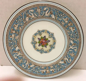Plato de pan de madera de cuña turquesa florentina de 6 pulgadas porcelana de hueso, W 2714 A387lh - Imagen 1 de 5