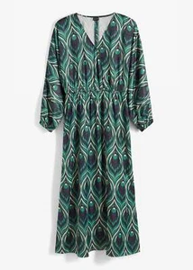 Satin-Maxikleid Gr. 54 Dunkelblau Dunkelgrün Graphisch Damen Langarm-Kleid Neu - Bild 1 von 1