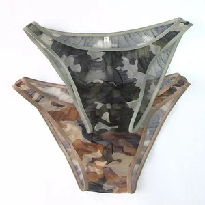 K3780 Sexy Mens Underwear Briefs Bikini C-thru Mesh Camo Camouflage print - Picture 1 of 17