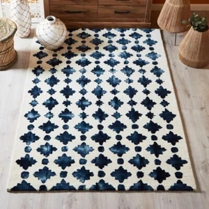 Moroccan Tile Pattern Traditional Hand-Tufted 100% Wool Handmade Area Rugs. - Picture 1 of 9