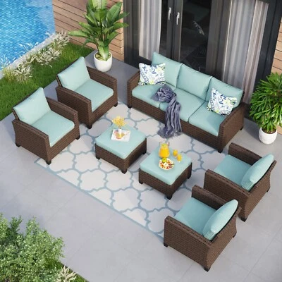 Juego de sofá seccional de ratán para patio con cojín Foto 1 de 4