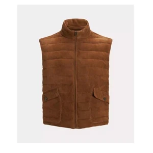 Brown Color Suede Leather waistcoat vest for men L size with button at front - Picture 1 of 4