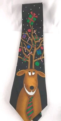 Corbata Sello Navidad Corbata Saludos Navidad Reno Festivo De Colección Foto 1 de 4
