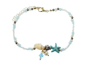 Perlen Muschel Fußkettchen Fußkette Miniblings Band Kette Sommer Seestern Blau - Bild 1 von 5