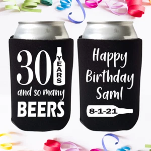 Personalized Birthday Can Coolers, Custom Gift Ideas, 30th Birthday or Any Age! - Picture 1 of 12