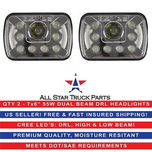 7x6" inch CREE DRL Replace H6054 H6014 LED Headlights High/Low Beam 55W MACK Pai - Picture 1 of 8