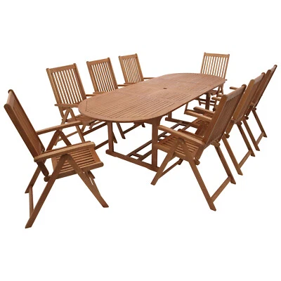 Gartengarnitur Sitzgruppe Gartenmöbel Garnitur LAGO 9-teilig, Eukalyptus Holz - Bild 1 von 4