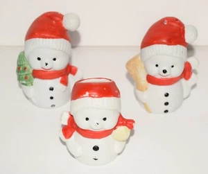 Vintage Set of Holiday Snowman Salt and Pepper Shakers Plus Toothpick Holder - Picture 1 of 12