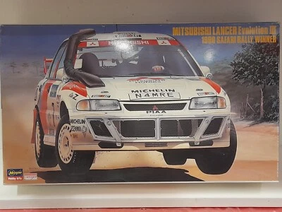Hasegawa 25021 Mitsubishi Lancer Evolution III 1996 Safari Rally Winner Kit 1/24 - Immagine 1 di 3