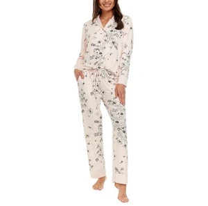 New Flora Nikrooz Ladies' Satin Trim Notch Collar PJ Set Pink XL - Picture 1 of 9