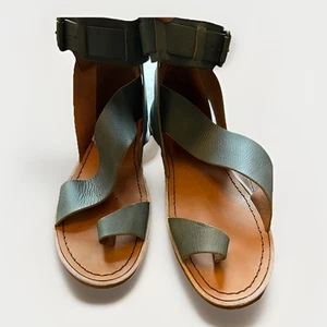 Free People Vale Sandals Size 38 US 8 Blue Leather Boho Minimal Neutral - Picture 1 of 10
