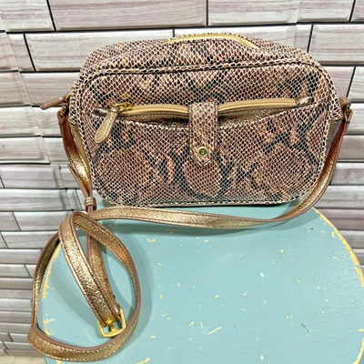 GILI Mujer Metalizado Estampado Serpiente Cuero Bandolera Oro Monedero Bolso para Tarjetas Foto 1 de 4