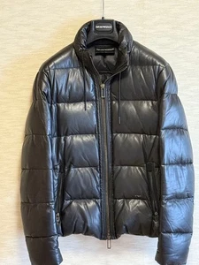 EMPORIO ARMANI Leather Down Jacket Size S Black Men's Used Winter Zip From Japan - Picture 1 of 6