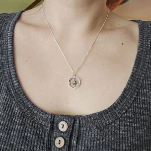 Neue massive 925 Sterling Silber Kompass Halskette - Bild 1 von 12