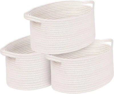 3 Pezzi Cestini Portaoggetti Intrecciato, Con Maniglie, Impilabile Scatola Di Im - Immagine 1 di 4