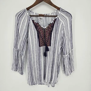 Scully Boho Crinkle Texture V Neck Blouse Medium - Picture 1 of 5