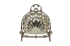 Antique English Silverplate Scalloped Clam Shell Biscuit Box Bun Warmer 11" - Picture 1 of 17