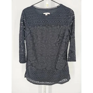 Isaac Mizrahi Live Womens Sz XXS Long Sleeve Blouse Black All Over Lace - Picture 1 of 4