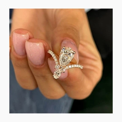 Diamond Engagement Ring IGI Certified Pear VS1 F 1.4 Ct 18K Rose Gold Solid - Image 1 of 4