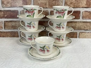 Set Of 7 Noritake Gala Cuisine Floral Butterfly Conservatory Cups & Saucers 7915 - Picture 1 of 10