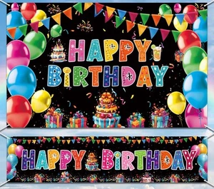 2 PCS Happy Birthday Backdrop Banner Colorful Party Decor Large Yard Sign Bac... - Picture 1 of 7