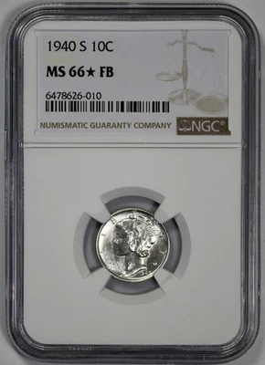 1940-S Mercury 10c Dime NGC MS 66* FB Looks Proof Like Full Bands - Image 1 of 4