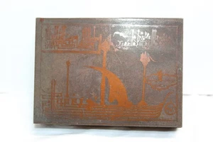 Vintage Wood And Copper Print Block Early Or Late 1800’s-1900’s Boat - Picture 1 of 3
