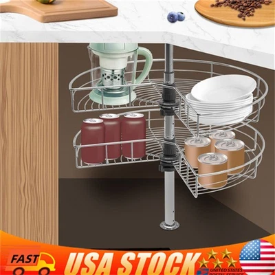 24" Kidney Chrome 2-Shelf Lazy Susan Kitchen Base Cabinet Corner Organizer Rack - Image 1 of 4