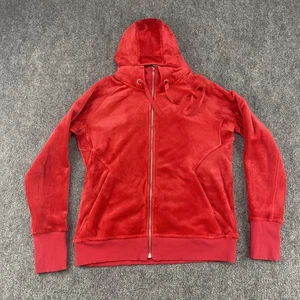Athleta Triumph Hoodie Damen Medium rot durchgehender Reißverschluss Karma Hibiskus Daumenlöcher kuschelig - Bild 1 von 8