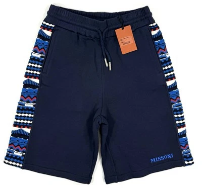 Missoni Mens Sweat Shorts Embroidered Zig Zag Drawstring Size Small Blue NEW - Image 1 of 4