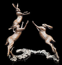 Moon Dance Hares Solid Bronze Foundry Cast Sculpture by Michael Simpson (1125)