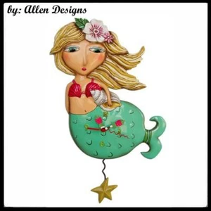 Gorgeous Blonde SHELLEY MERMAID Designer Pendulum Wall Clock by Allen Designs - Picture 1 of 3