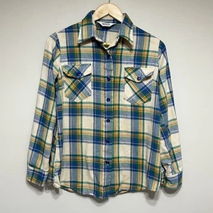 Vintage 70s Woolrich Plaid Flannel Button Down Shirt Adult M* Beige Outdoor - Picture 1 of 10