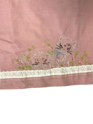 Vintage Hand Made Custom Kitten Curtain Embroidered Drape Canvas Mauve Cats HTF - Image 1 of 4