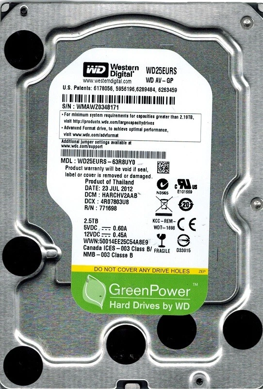 Western Digital WD25EURS-63R8UY0 2.5TB DCM: HARCHV2AAB - Image 1 of 1