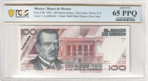 Mexico, Banco de Mexico P#98 1992 100 Nuevos Pesos PCGS Gem UNC 65 PPQ - Picture 1 of 2