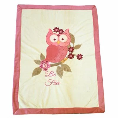 Rosa Eule Luxus bestickt Nerz Vlies Baby Decke 76x102 cm Kinderwagen Kinderbett Krippe