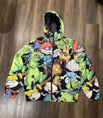 Members Only Nickelodeon Rugrats Black Green Zip Windbreaker Jacket Size Medium - Image 1 of 4