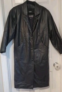 Gabardina de cuero para mujer Wilson años 90 grunge vintage talla Petite XS negra - Imagen 1 de 13