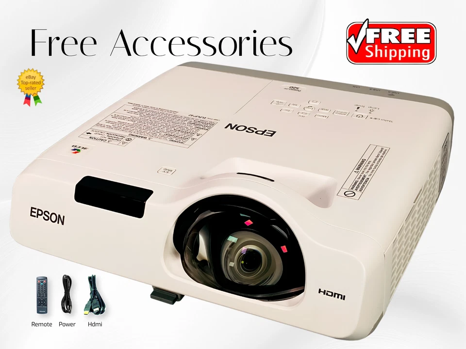 Epson PowerLite 520 3LCD Projector Short-Throw 2700 ANSI H674A HDMI w/bundle - Image 1 of 4