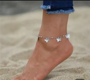 Damen Fußkettchenkette Boho Strand Perlen Schmetterling Knöchelarmband Schmuck Geschenk - Bild 1 von 7
