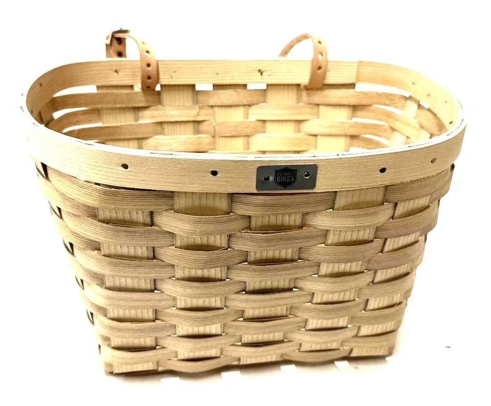 底特律自行车车把大号前自行车步行篮天然 Peterboro 出品 — 第 1/4 张图片