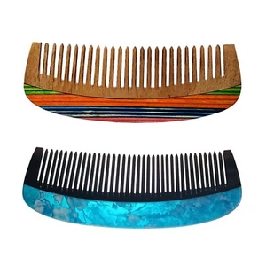 Pack of 2 handmade combs resin grip horn comb multicolor wood grip wooden Comb - Picture 1 of 6