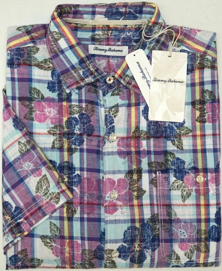 Tommy Bahama Camp Shirt Pastino Plaid Island Sunset Purple T322509 Large L