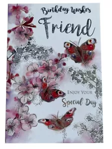 Friend Happy Birthday Card Special Day Bright Flowers & Butterflies Design - Picture 1 of 2