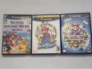 Mario Sunshine, Smash Bros, Party 5 - Gamecube Case & Manual Only - No Game Read - Picture 1 of 7